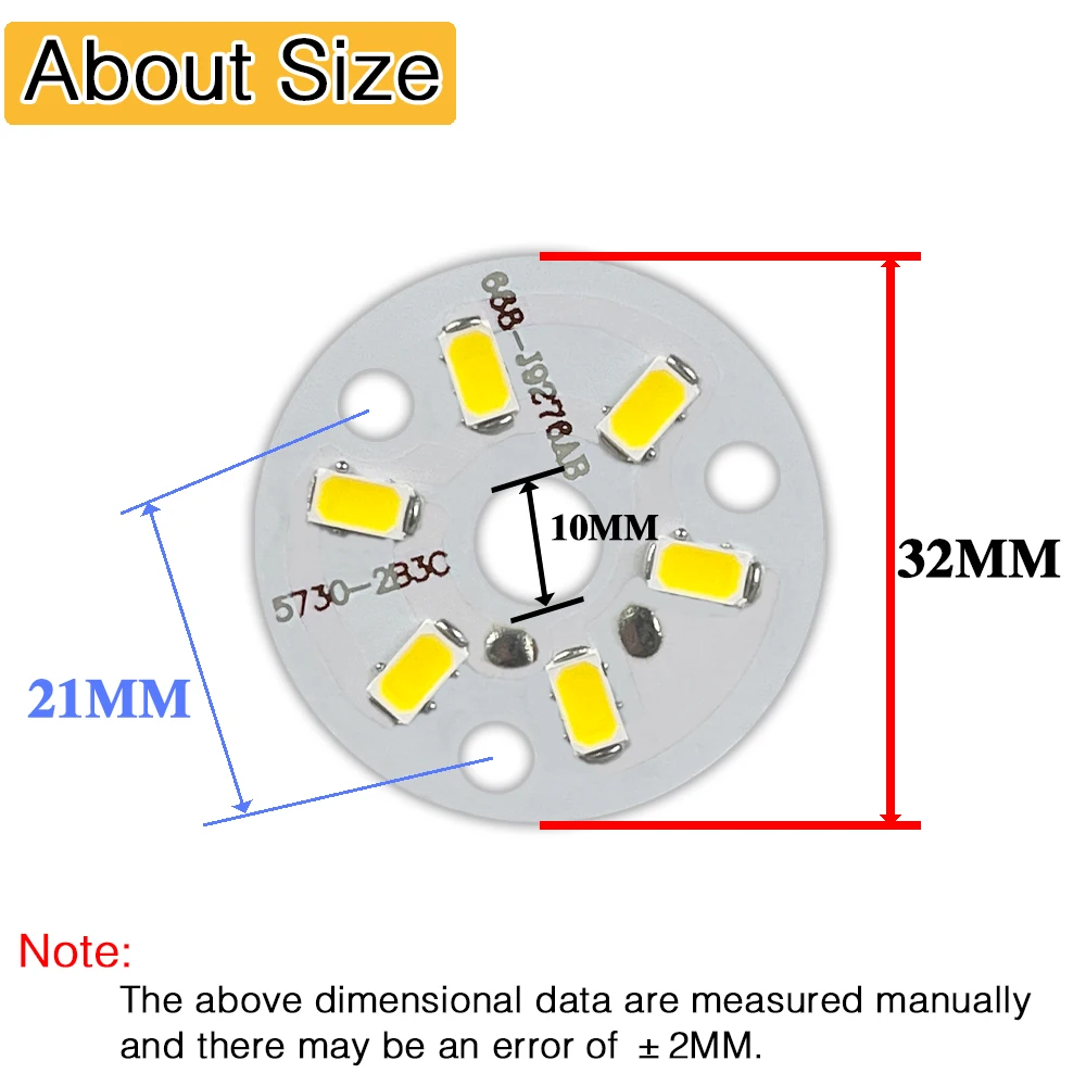 Imagem -03 - High Bright Led Light Board para Bulbo Faça Você Mesmo Fonte de Luz de Transformação Circular Branco Quente Chips Smd 5730 3w 911v 32 mm 10 Pcs