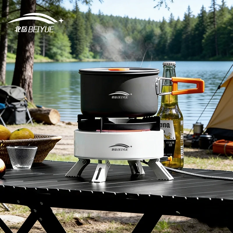 Estufa de gas portátil para acampar, 4500w, de alta presión, con sartén grande, hervidor, olla para cocinar, accesorios para barbacoa, cocina de campamento