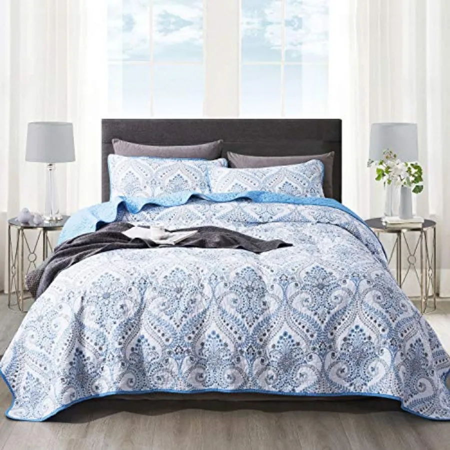 Cotton Bedspread Quilt Sets-Reversible Patchwork Coverlet Set Pattern Size