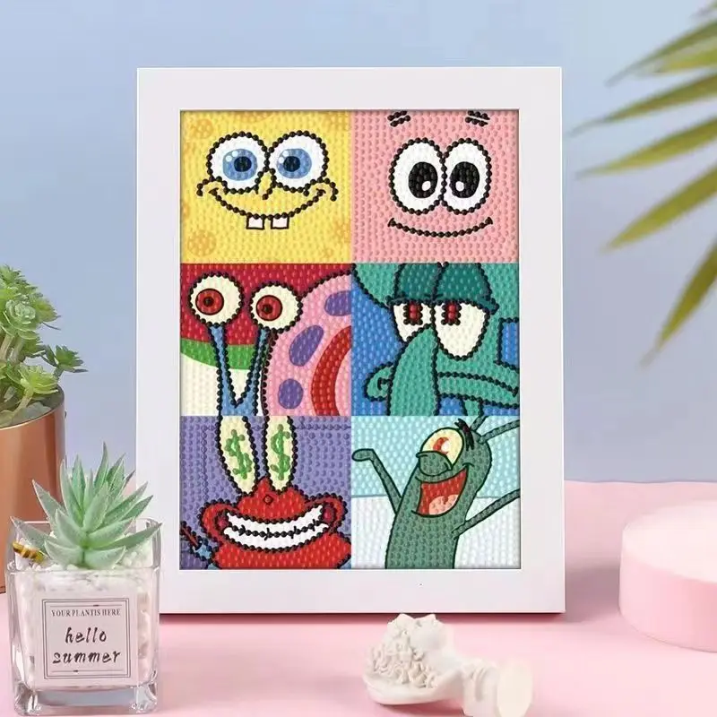

Patrick SpongeBob SquarePants Cartoon Diamond Painting With Frame DIY Kids Gift Ornament Anime Decorative Figurine
