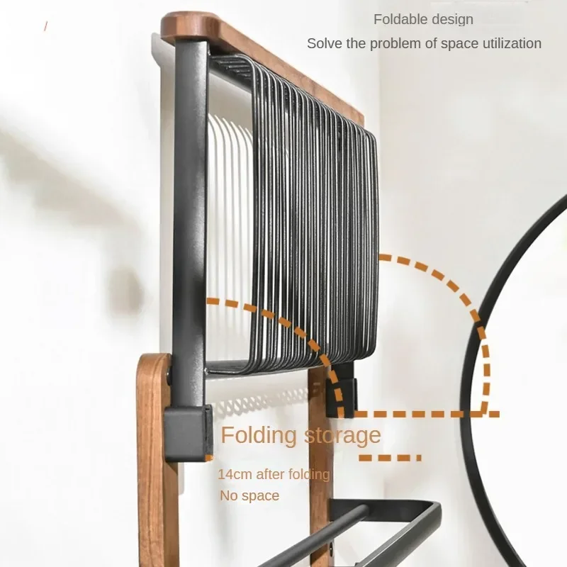 Suporte de toalha de madeira, rack sem perfuração, à prova d'água, umidade, armazenamento de banheiro, prateleiras dobráveis, cabide de alta carga