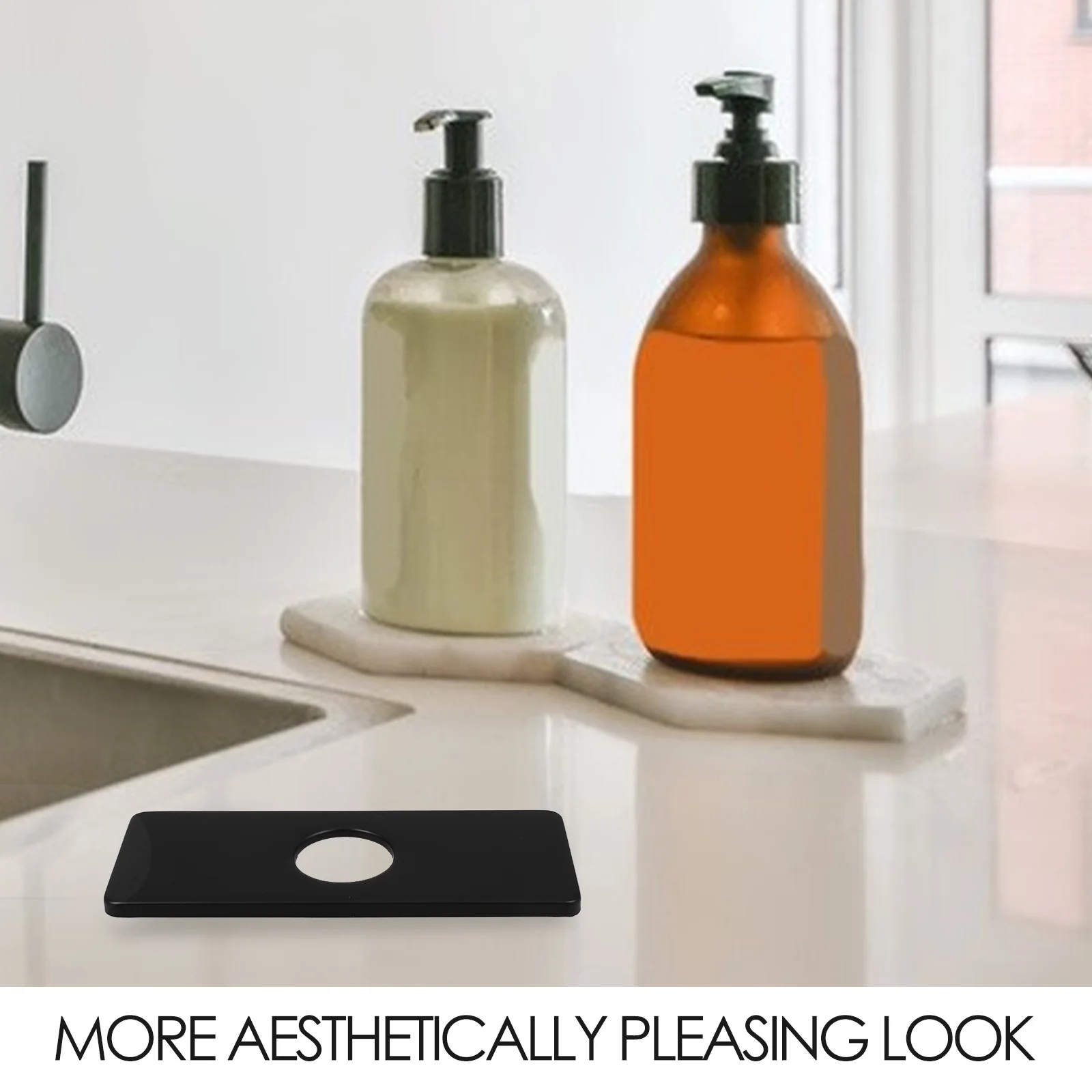 2 قطعة صنبور Escutcheons مستطيل الأسود بالوعة ثقب يغطي سطح من الفولاذ المقاوم للصدأ لوحة المطبخ الحمام صنبور ثقب غطاء