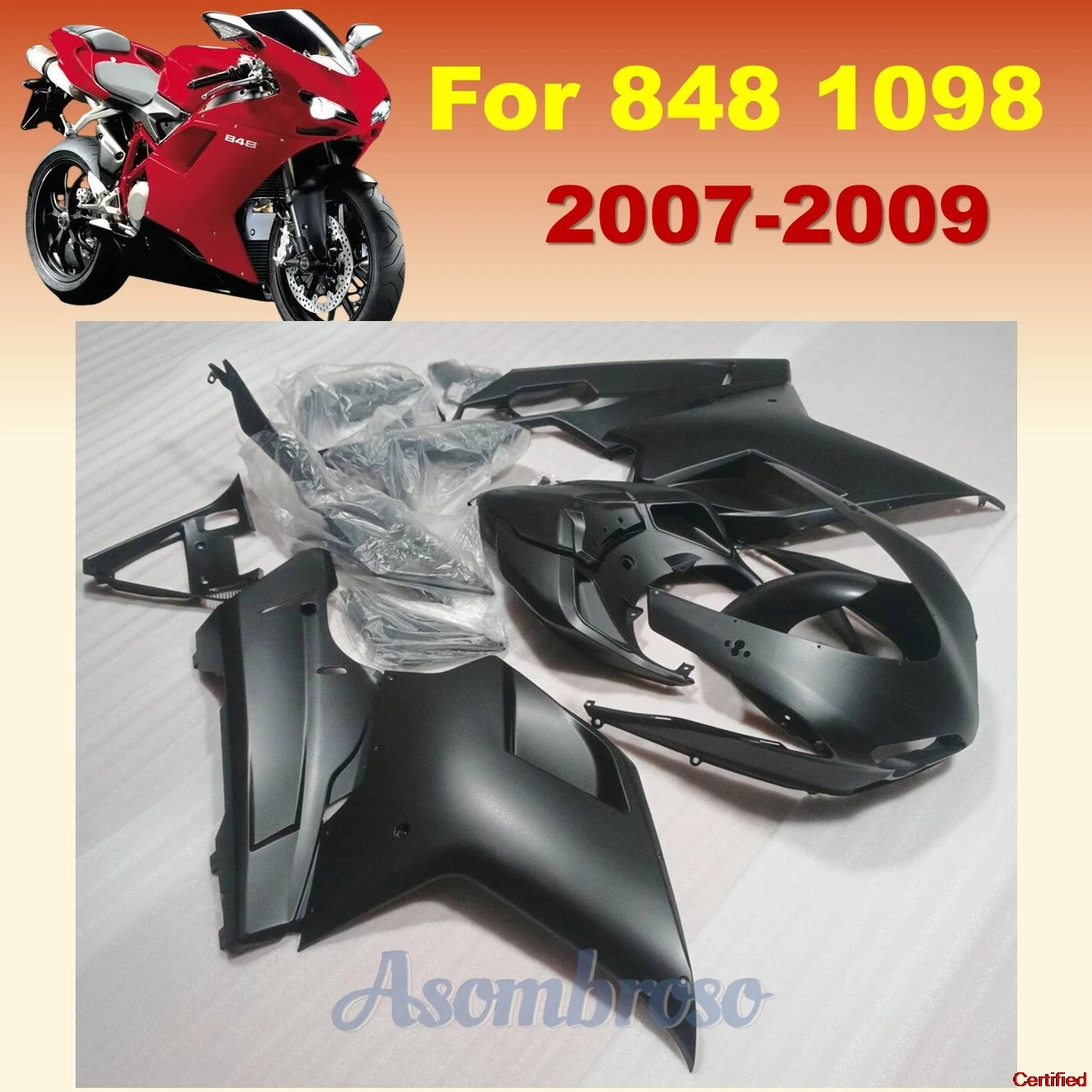 

Запчасти для мотоциклов, обтекатели, пригодные для Ducati 848 1098 2007 2008 2009 1198s, матовый черный комплект обтекателей кузова