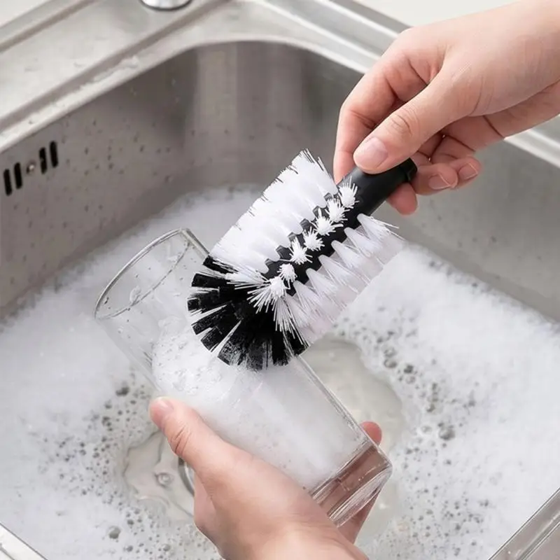 L9BE 3 Brush Bar Glass Washer with Suction Base,Commercial Brush Cleaner Bristle Brush for Kitchen Bar Beer Cup,Long Leg Cup