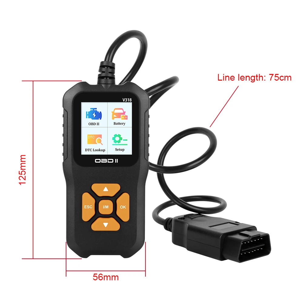 Car Diagnostic Tool V318 OBD2 Scanner Check Engine System Battery Tester Code Reader Read Vehicle Information Multi-language