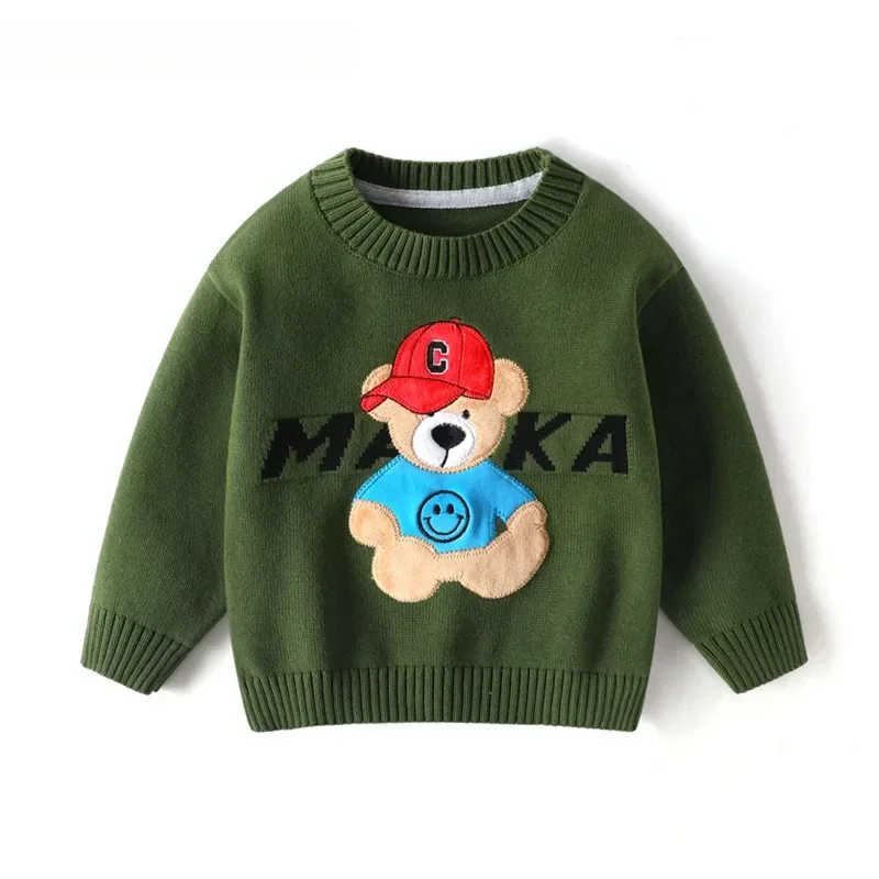 2024 Toddler Baby Boys Sweaters Kids Clothing Jumper 7 Year Old Boy Knitwear Cartoon Pullover Top Soft Knitted Autumn Winter