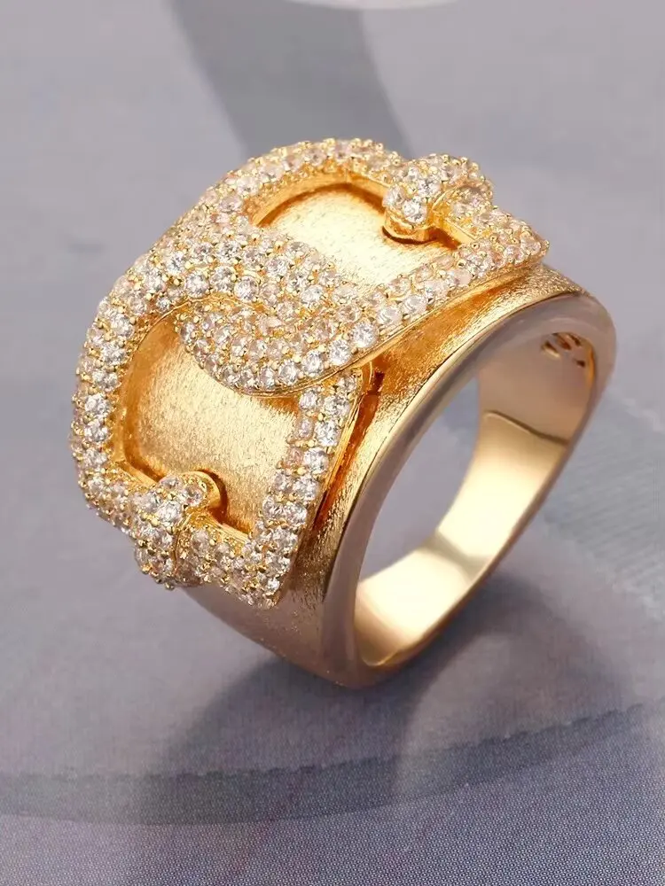 

Fashion D-shaped Cubic Zirconia Stackable Chic Rings for Women Jewelry Accessories Luxury Big Africa Retro Finger Ring
