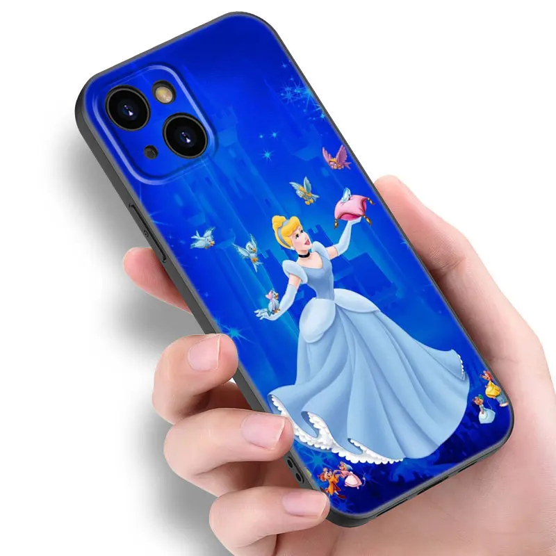 Disney Cinderella Black Silicone Phone Case For Apple iPhone 12 13 Mini 11 14 15 Pro Max 7 8 Plus X XR XS SE 2020 2022