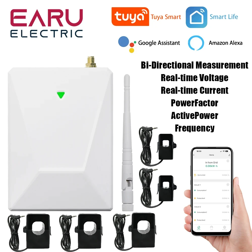 Tuya WIFI Smart 3-fazowy dwukierunkowy licznik energii 5 SZTUK CT Clamp 3X200A 2X50A do monitora aplikacji fotowoltaicznej importowane mocy