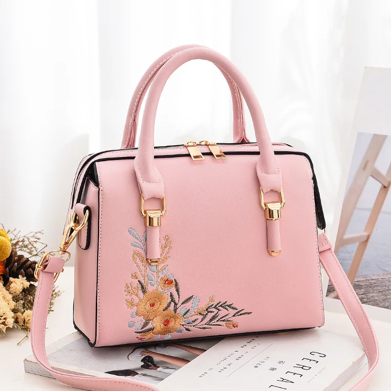 Luxury Embroidered Handle Bags for Women PU Leather Shoulder Crossbody Bag High Quality Messenger Handbag Middle-aged Mommy Bag