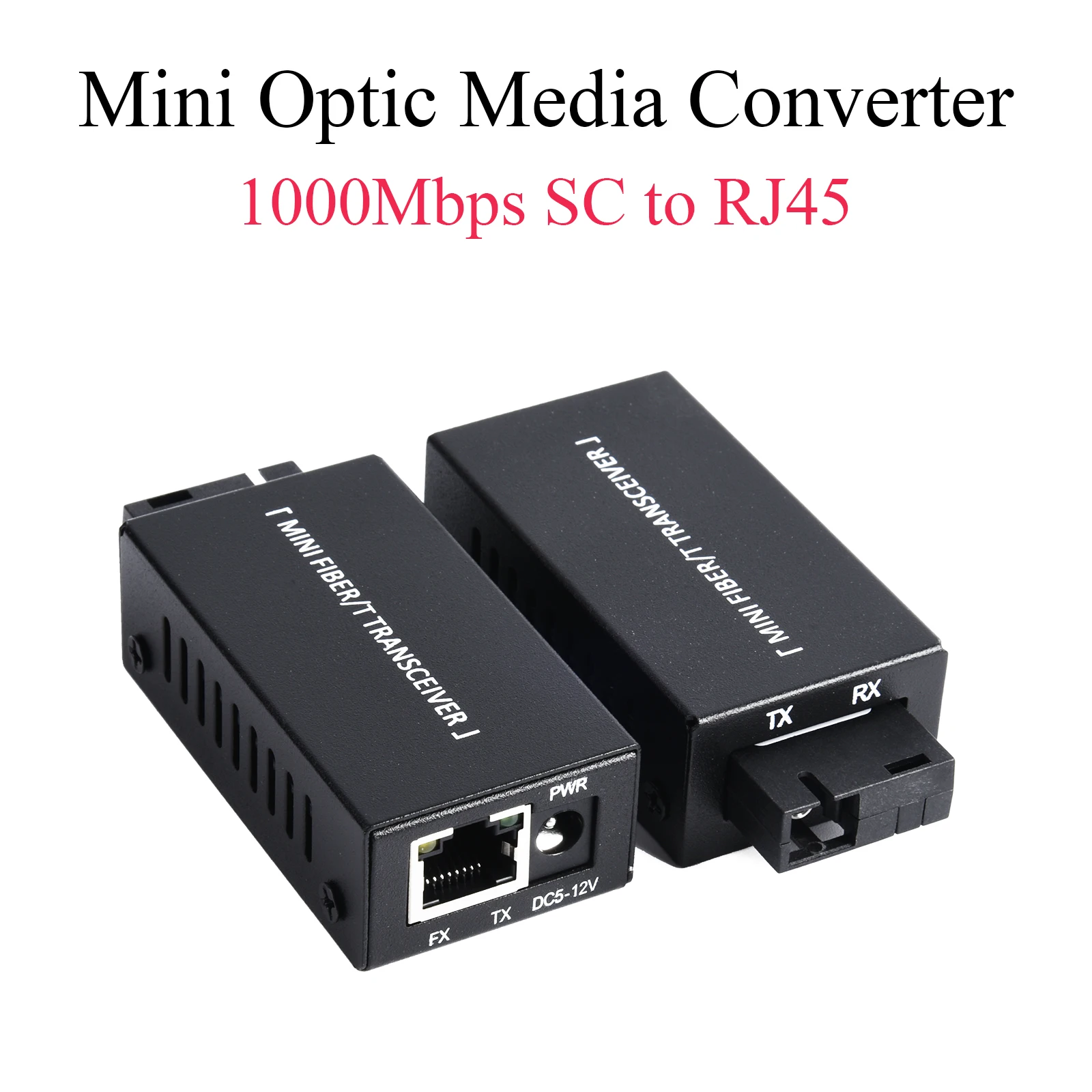 Mini Gigabit Fiber Media Converter 1 Paar 100/1000Mbps Fiber Transceiver Sc Naar Rj45 Ethernet Switch 20Km Met Power Adapter