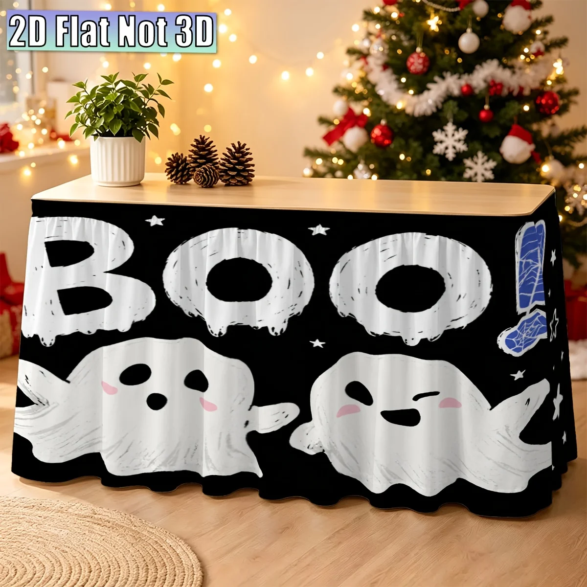 2D flat, JIT, 1pc, Halloween ghosts, theme party table skirt, Christmas home decoration