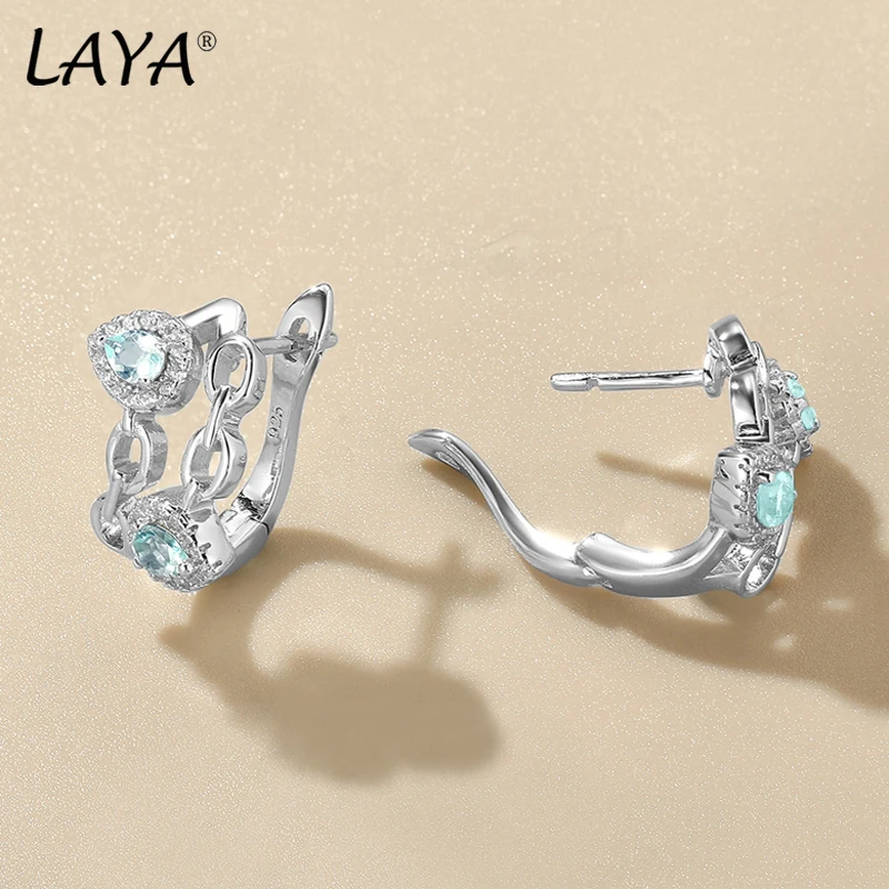 

LAYA Silver Earrings For Women Pear-Shape Natural Topaz Cube Chain 925 Sterling Silver piercing Ear Original Modern Fine Jewelry