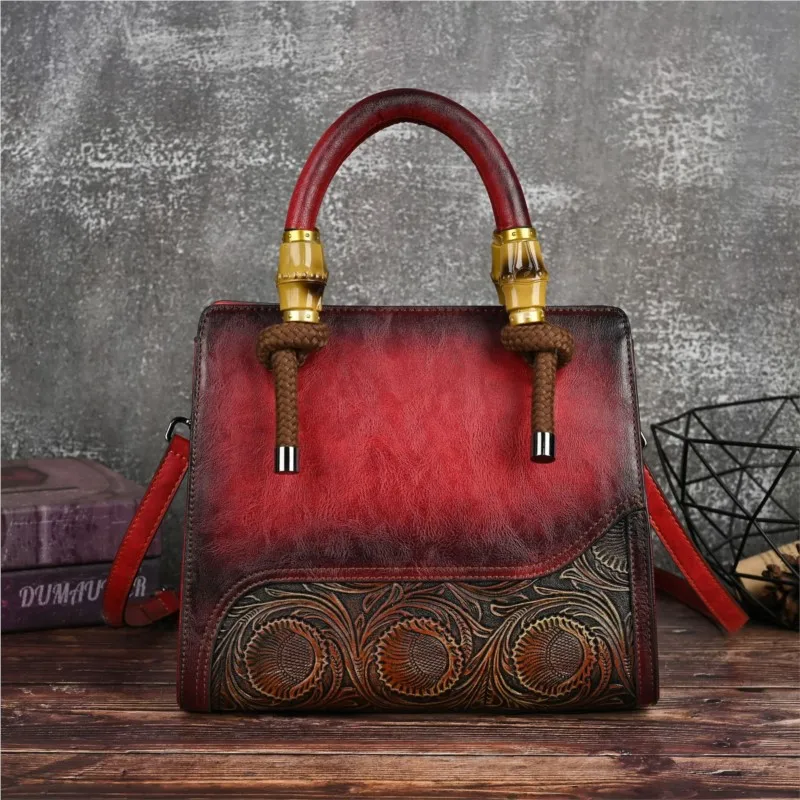 Johnature Handmade Embossed Women Leather Bag 2024 New Vintage Handbag Versatile Female Shoulder & Crossbody Bags