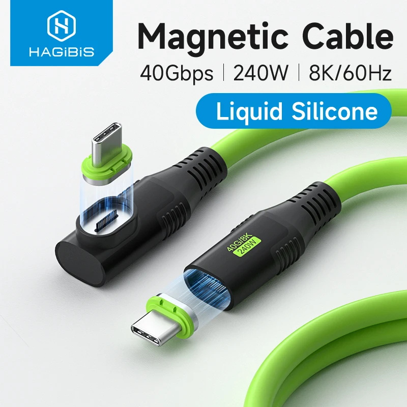 Hagibis USB C magnetyczny kabel do szybkiego ładowania PD 240W 40Gbps kompatybilny z Thunderbolt 4/3 przewód wideo do laptopa iPhone 15 Tablet