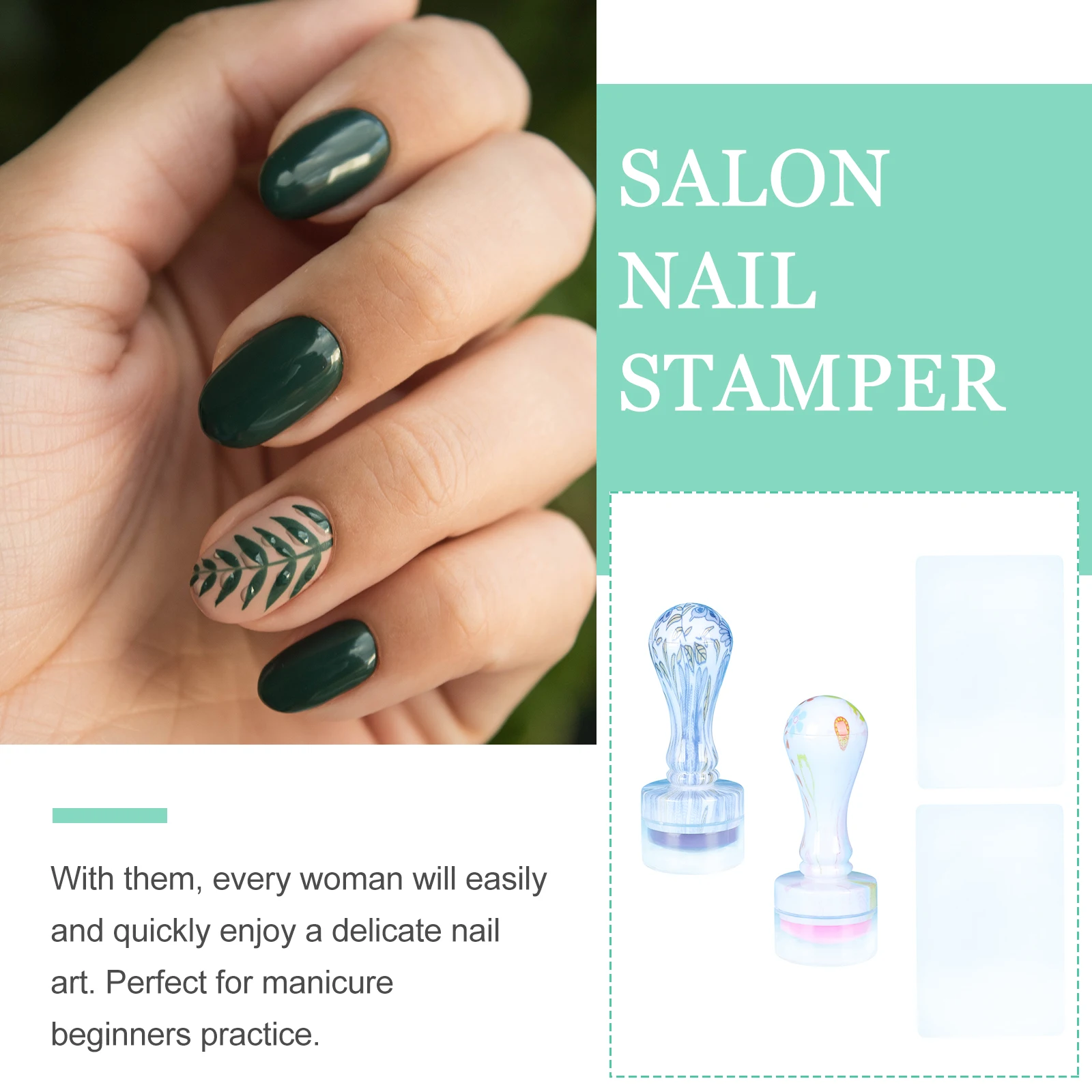 

2 set Nail Art Stamper Tool Silicone Manicure Stamp Diy Nail Beauty Stamping Kit Durable Handheld Design For Natural Look Salon