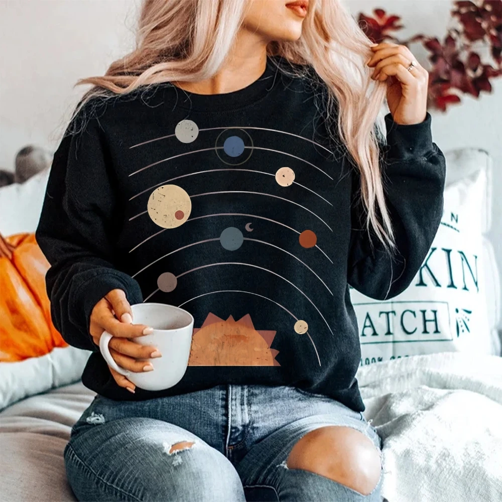 태양계 운동복 행성 그래픽 가을 겨울 캐주얼 느슨한 긴 소매 교육 예술적 유행 천상의