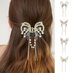 AWAYTR Shiny Crystal Butterfly Crab Clips Girls Hairpin Hair Accessories Korean Women Crystal Simple Hair Claw Alloy Hair Clip