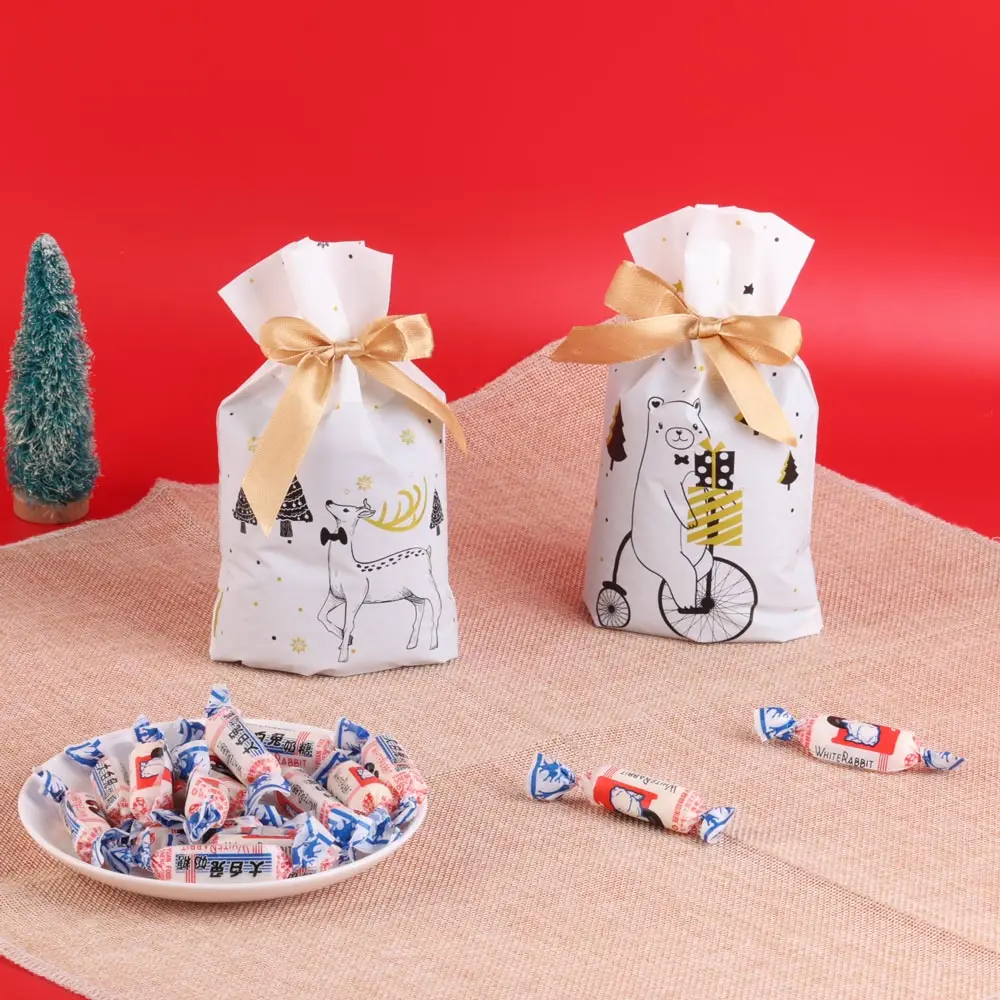 10/25pcs Heart Point Pattern Candy Packaging Bags Plastic Gifts Bag Party Wedding Christmas Bow Silk Candy Drawstring Pouches