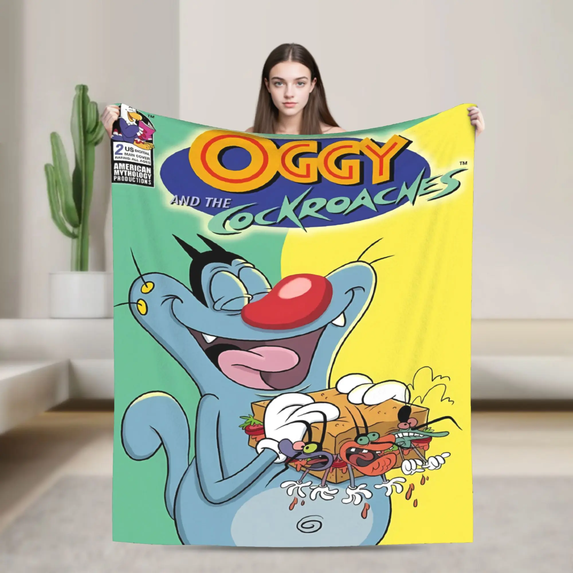 Animation Anime Film Oggy And The Cockroaches Super Warm Blanket  Plush Bedding Throws Living Room Flannel Bedspread Bed Cover