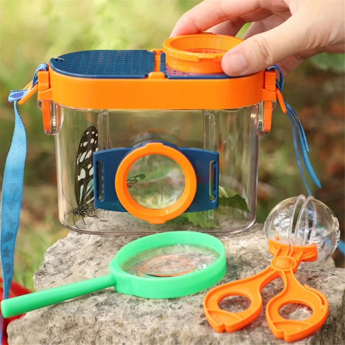 Caja de insectos al aire libre para niños, Kit de observación de lupa, jaula atrapamoscas, herramientas de exploración de la naturaleza y Ciencia