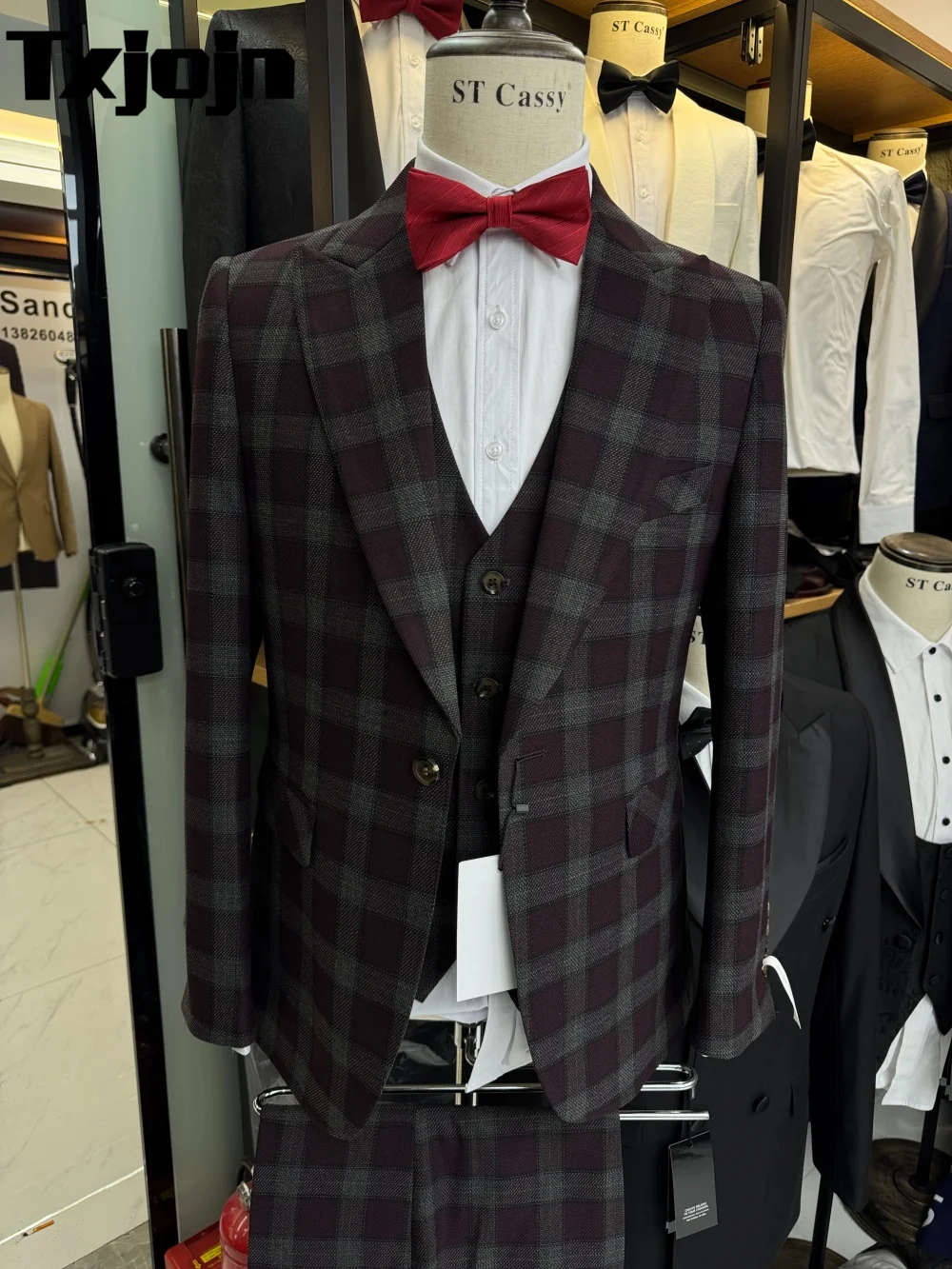 

Fashionable Colorblock Plaid Men's Suit Set 3PCS 2025 Elegant Men's Office Suit Formal Groom Groomsmen Wedding Suit Customized