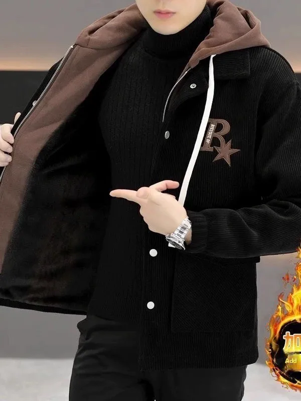 

Осень-зима Thiened Fce с капюшоном Jaet мужская повседневная свободная вельветовая верхняя одежда с высоким теплом модная брендовая молодежная 2)