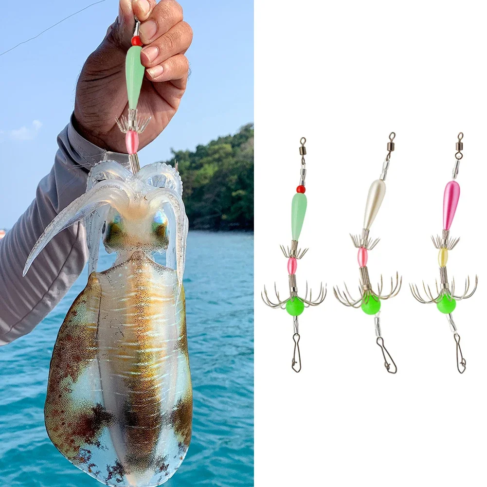 Luminous Fishing Octopus Hook Carbon Steel Double Row Squid Umbrella Hook Spineless Squid Hook Fishing Accessories