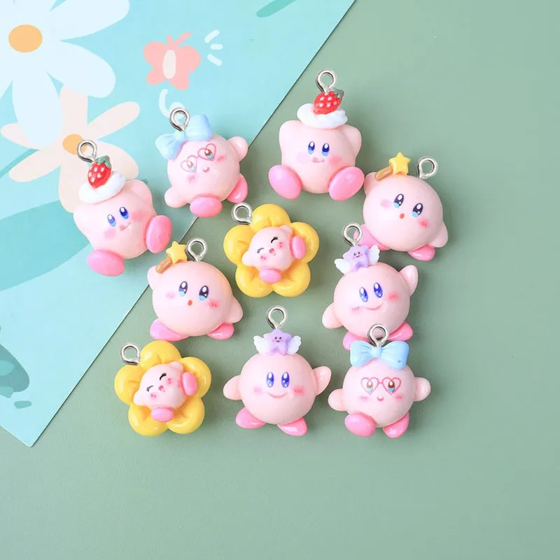 10Pcs Catoon Glossy Flower Strawberry Resin Charms Anime Keychain Phone Decor Accessories Kawaii Earrings Pendant Jewelry Making