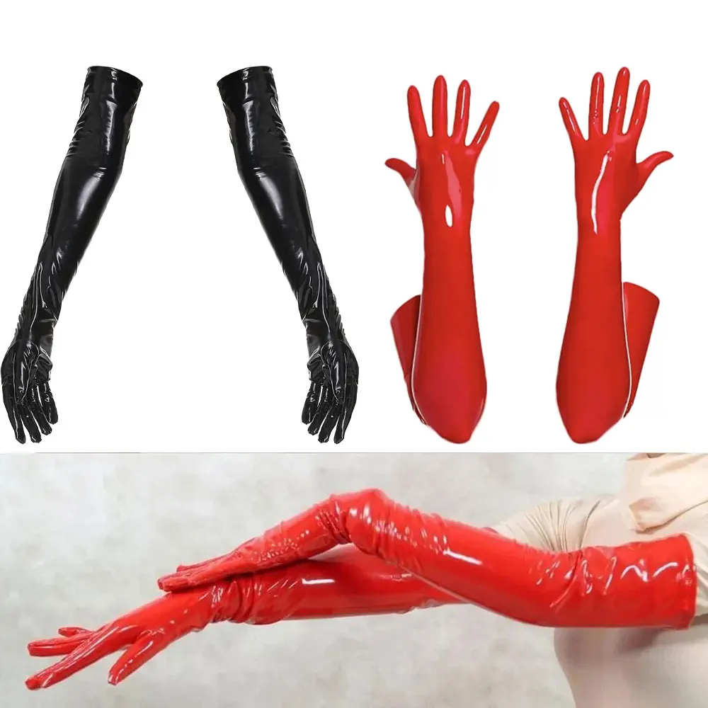 

Women Wet Look PVC Shiny Latex Long Gloves Sexy Faux Leather Gloves Mitten Clubwear Cosplay Stage Costume Accessories