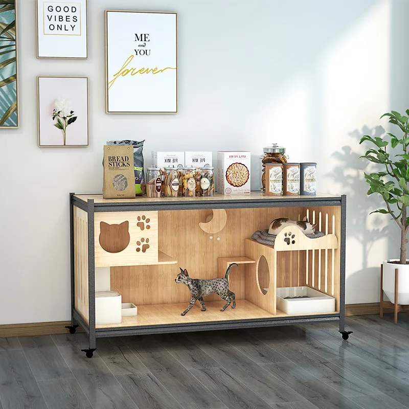 

Deluxe cat cage double layer, villa, delivery room large space cat cage, house solid wood, cabinet