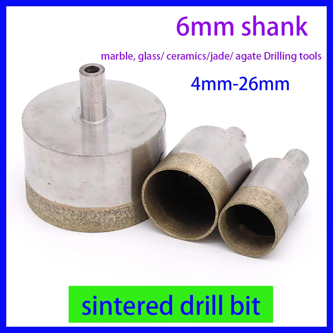 

1PCS 6-handle 4mm-26mm Sintered Drill Bit Glass Drill Bit Ceramic Tile Marble Jade Jade Jade Ring Drilling Tool