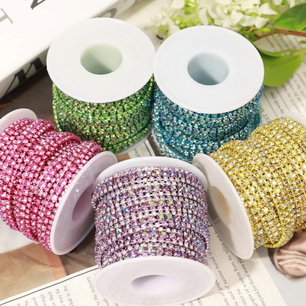 3 filas de 8mm de diamantes de imitación de cristal, cadena cerrada, adornos, diamantes ostentosos, cadenas de diamantes de imitación para manualidades, costura DIY, joyería, ropa, boda