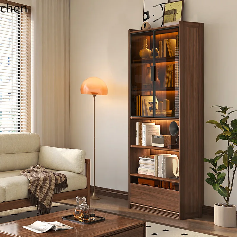 HT New Chinese Style Solid Wood Cabinet Bookshelf Free Combination Full Wall Display with Glass Door Floor-standing - view 3