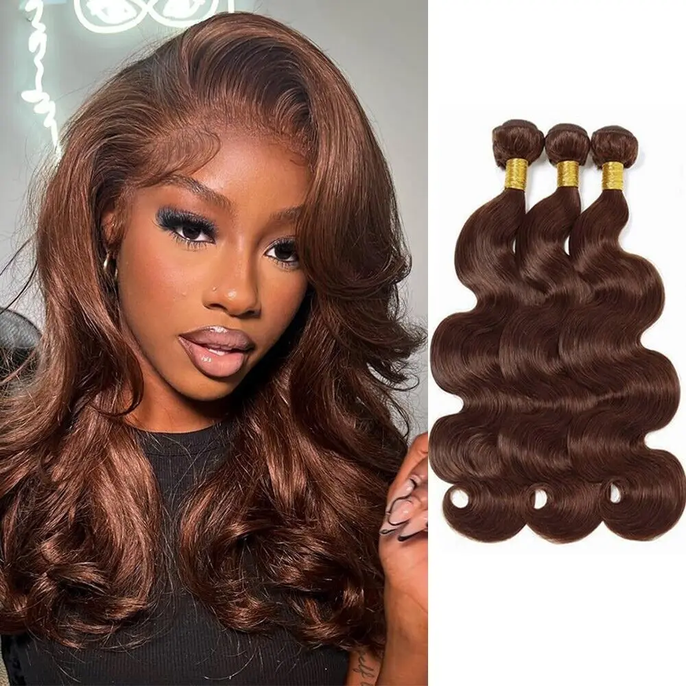 

#4 Chocolate Brown 3 Bundles Body Wave Brazilian Virgin 12 14 16 Inch
