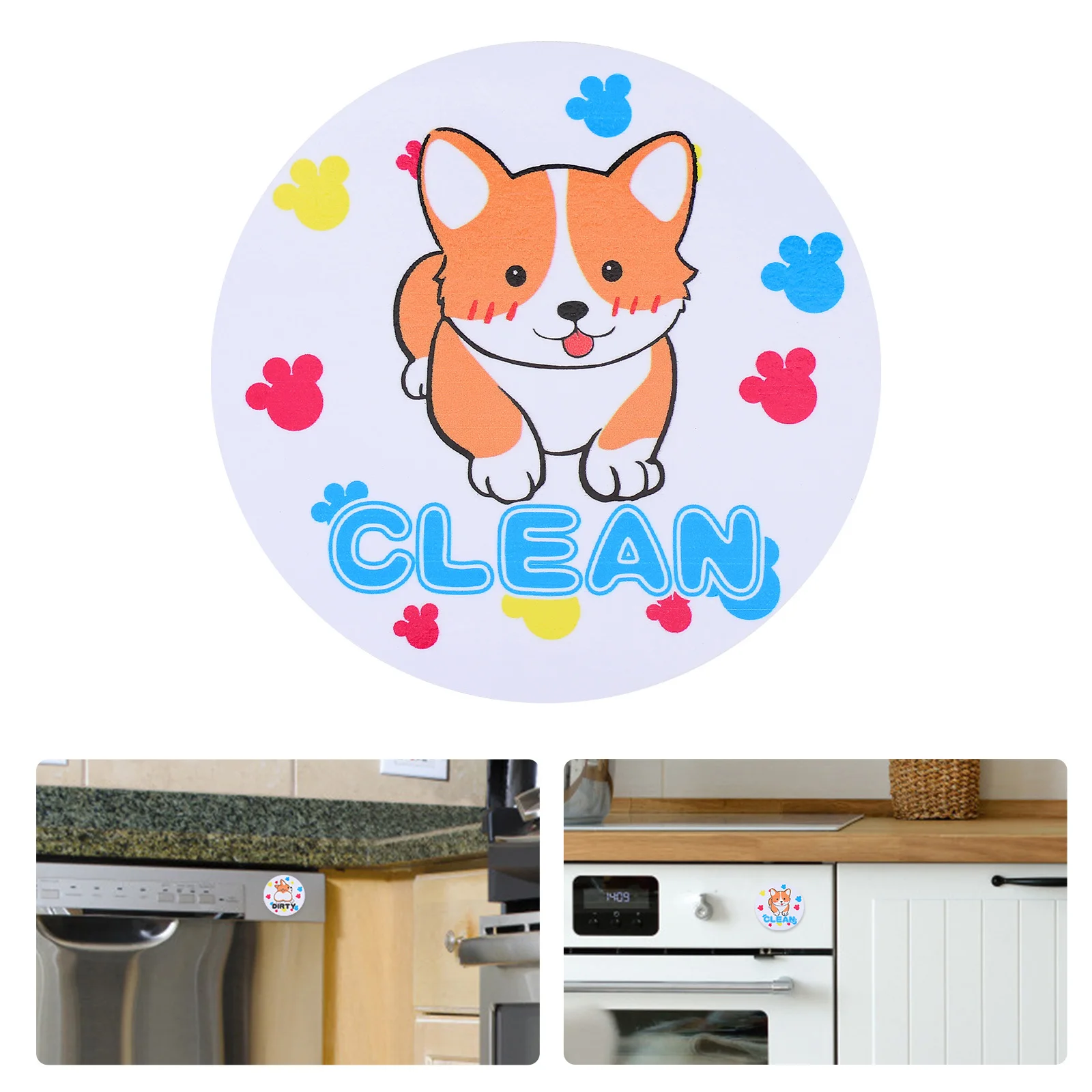 Magnetic Clean Dirty Dishwasher Sign Flip Indicator with Cartoon Pattern Hold for Kitchen Laundry Washer Dryer Double