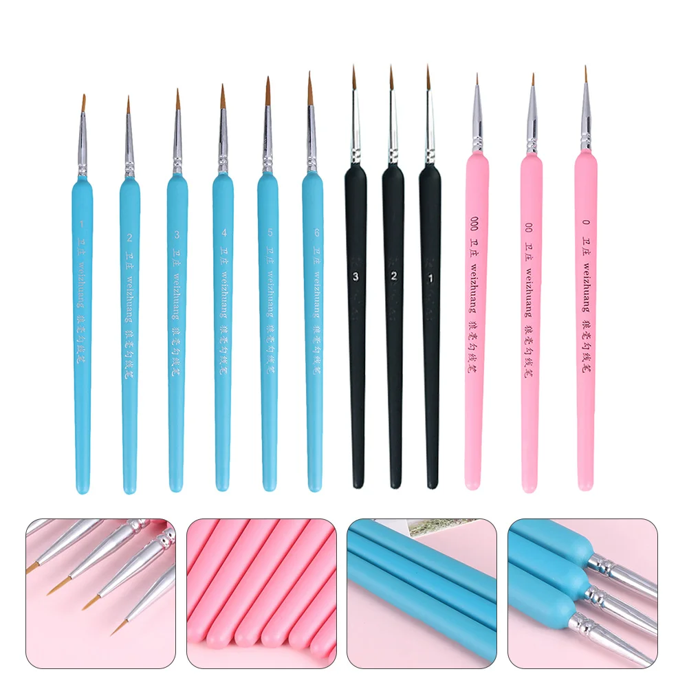 

9pcs Liner Pen Detail Painting Brush Set Smooth Handle For Watercolor Oil Miniature Artwork Durable Paint Brushes Art Supplies