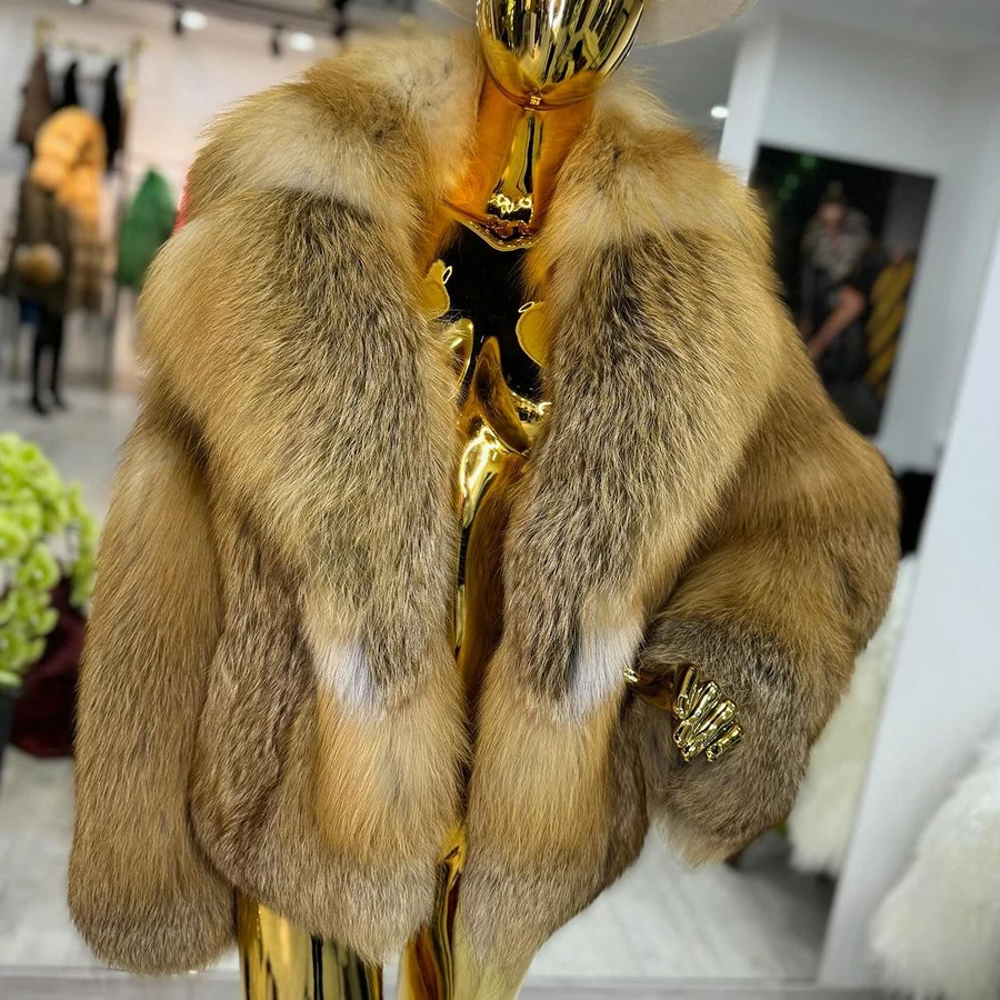 

Natural Fox Fur Jackets With Lapel Red Fox Fur Coat Women 2024 Winter New Style Fur Coats Women