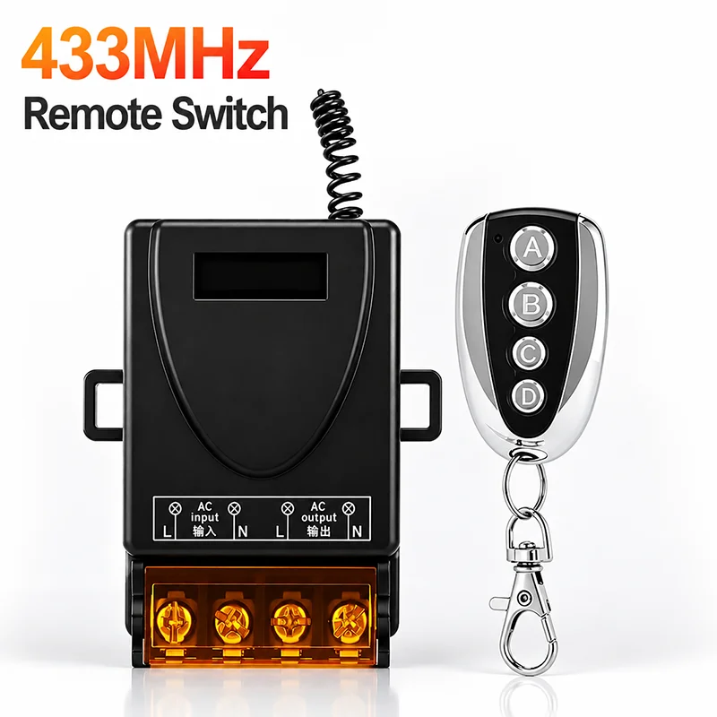 AC220V 433MHz Wireless Remote Control Switch, On/Off Transmitter for Water Pump Motor LED & Appliance