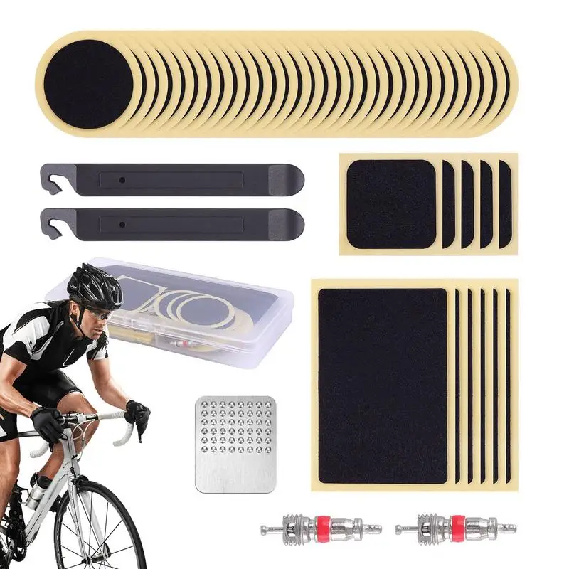 Tube Patch Kit Self-Adhesive Patches Metal Rasp And Lever 46PCS/Kit Portable Storage Box For Outdoor Cycling Quick Fix Puncture