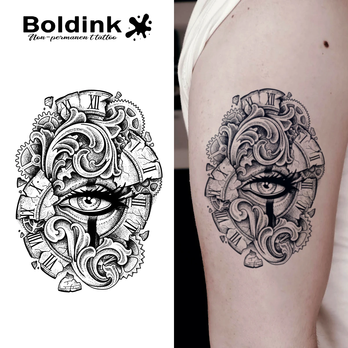 

Boldink's non-permanent tattoo technology is inspired by the all-seeing eye. The steampunk tattoo is waterproof for 1-2 weeks.