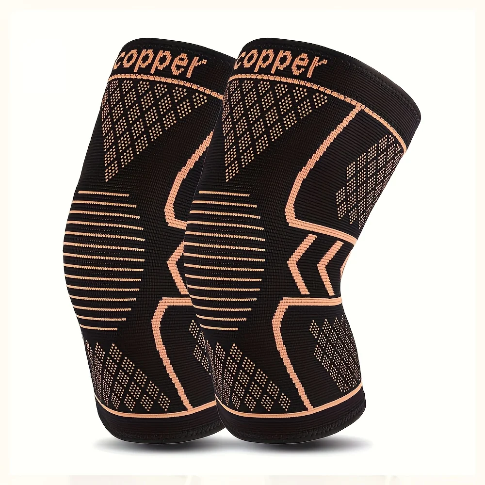 2-Pack Copper Fiber Knee Brace| Breathable, Non-Slip, Stabilizing Support with Hexagonal Patterns for Enhanced Comfort