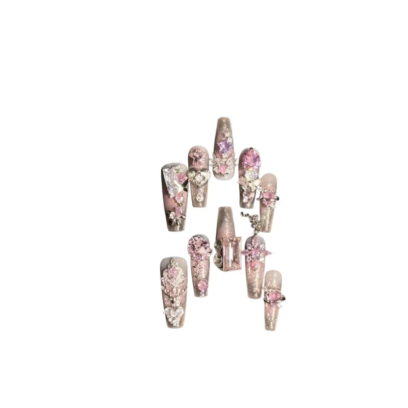 

Hand-worn nail removable nail art heavy industry luxury peach powder smudge chain