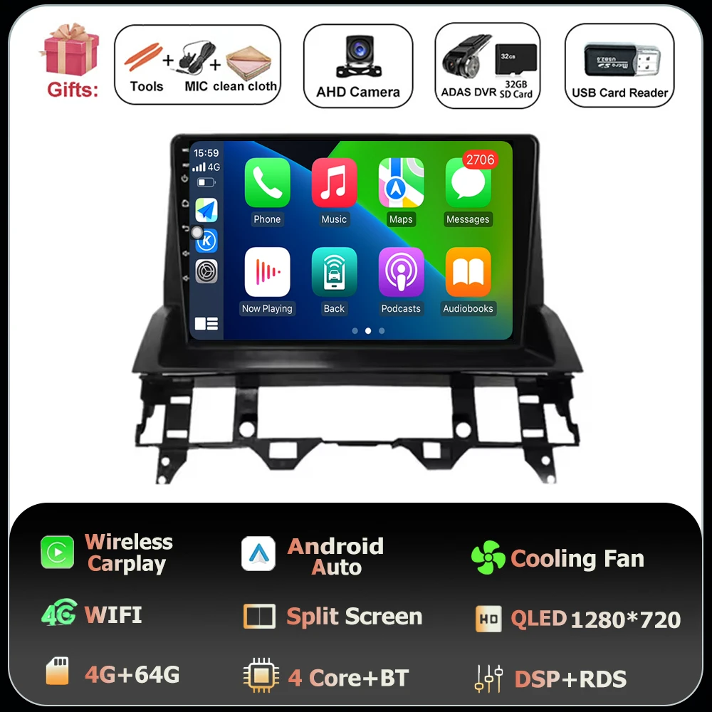 Scherm QLED Carplay Auto Voor Mazda 6 2002 2003 2004 2005 2006 2007 2008 Android 16 Autoradio Multimedia Video speler GPS WIFI 4G