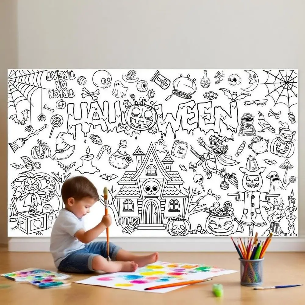 Creative Halloween Graffiti Tablecloth Cartoon Handmade Children's Drawing Tablecloth DIY Painting 130x75cm DIY Party Tablecloth