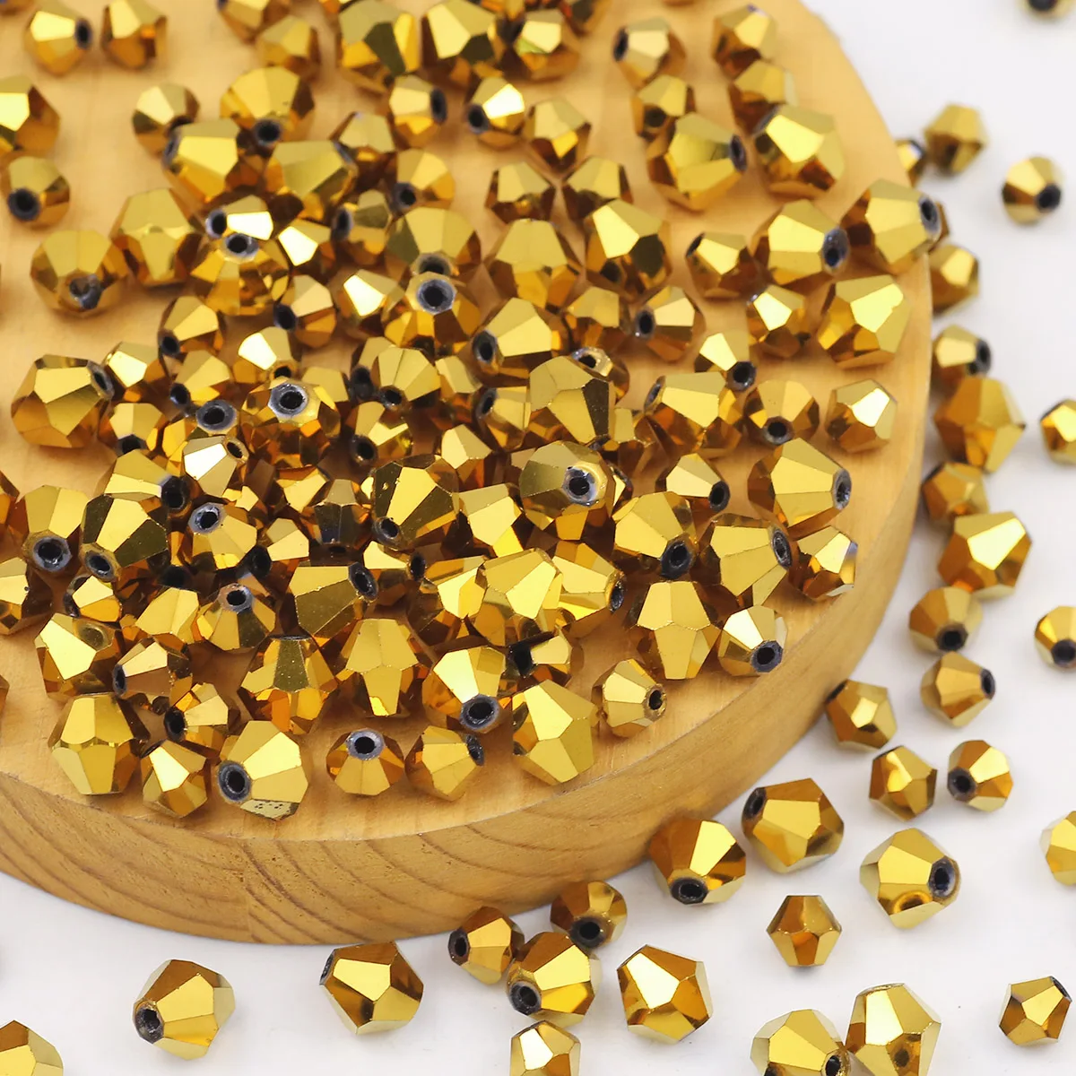 3/4/6/8mm Bicone Golden Plated Austrian Crystals Glass Loose Spacer Beads For Jewelry Making DIY Bracelets Necklaces Accessories