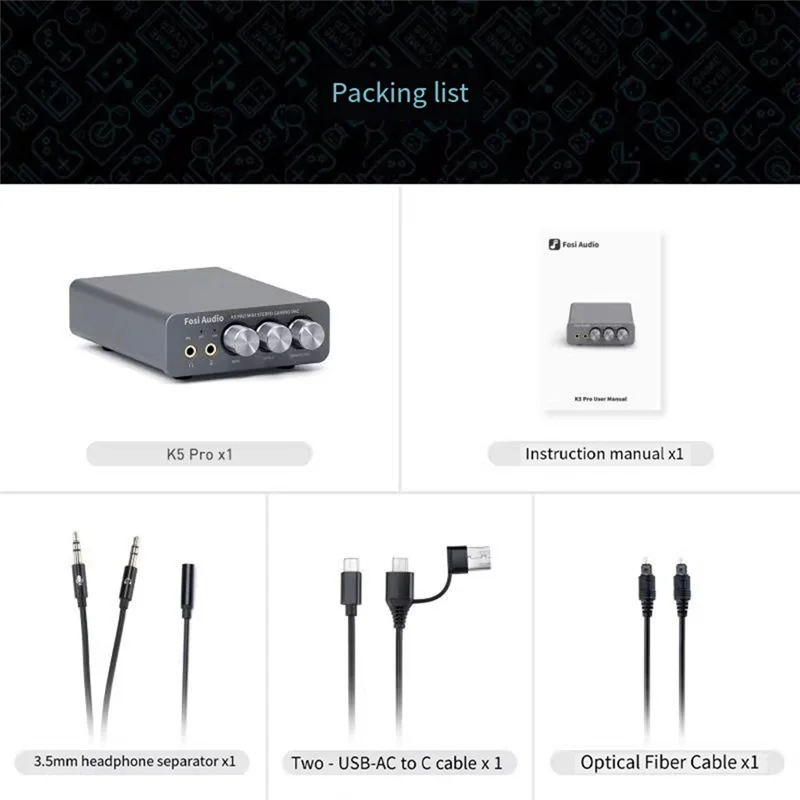 -HOPE K5pro USB DAC Amplificatore per cuffie da gioco Convertitore audio digitale-analogico con accessori per pezzi di ricambio stereo Hi-Fi