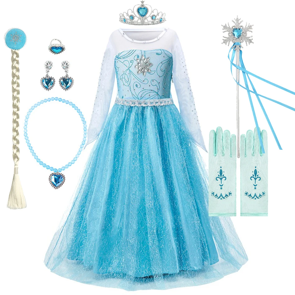 Kids Girls Princess Dress Snow Queen Elsa Costume Kids Clothes Halloween Party Carnival Children Cosplay Dresses Up 3-10 Years