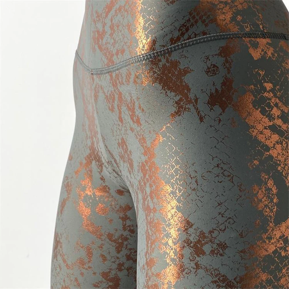 Snake Printed Yoga Pants Gilded Stretch Buttocks Sexy Casual Skinny Pants  For Women High Waist Elastic Fitness Sporty Leggings