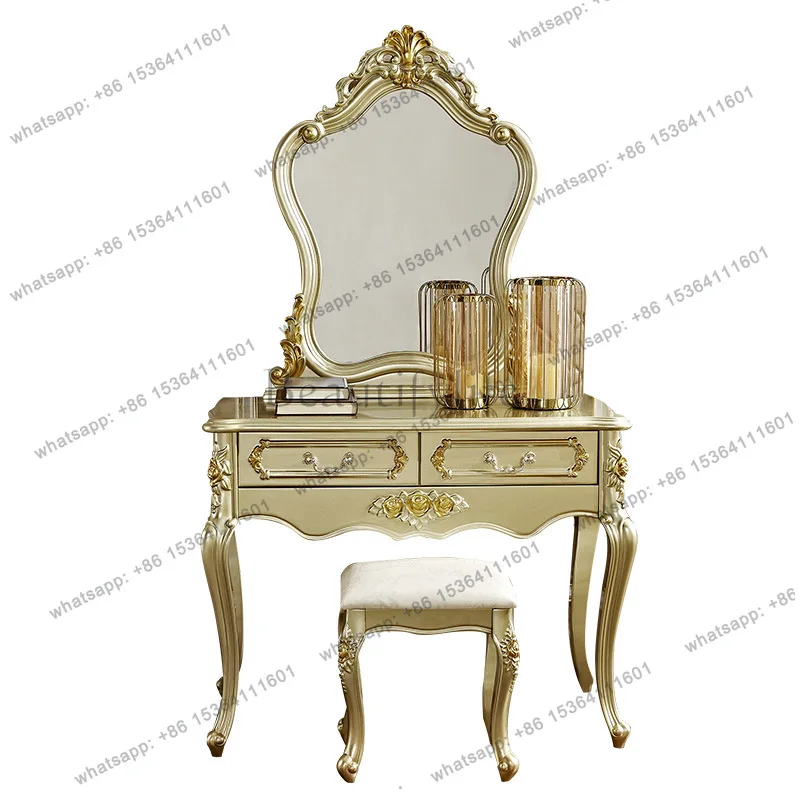 

European dresser small apartment bedroom modern simple champagne gold light luxury princess dressing table with stool